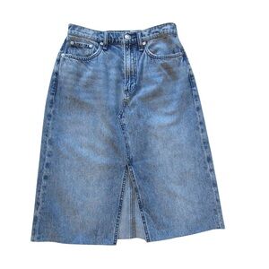 Rag and Bone Denim Midi Skirt with Front Slit 26 Light Wash